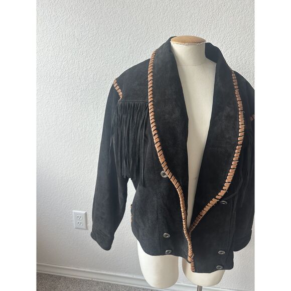 Vintage Scully Suede Leather Fringe Cowgirl Black Jacket - Picture 3 of 6